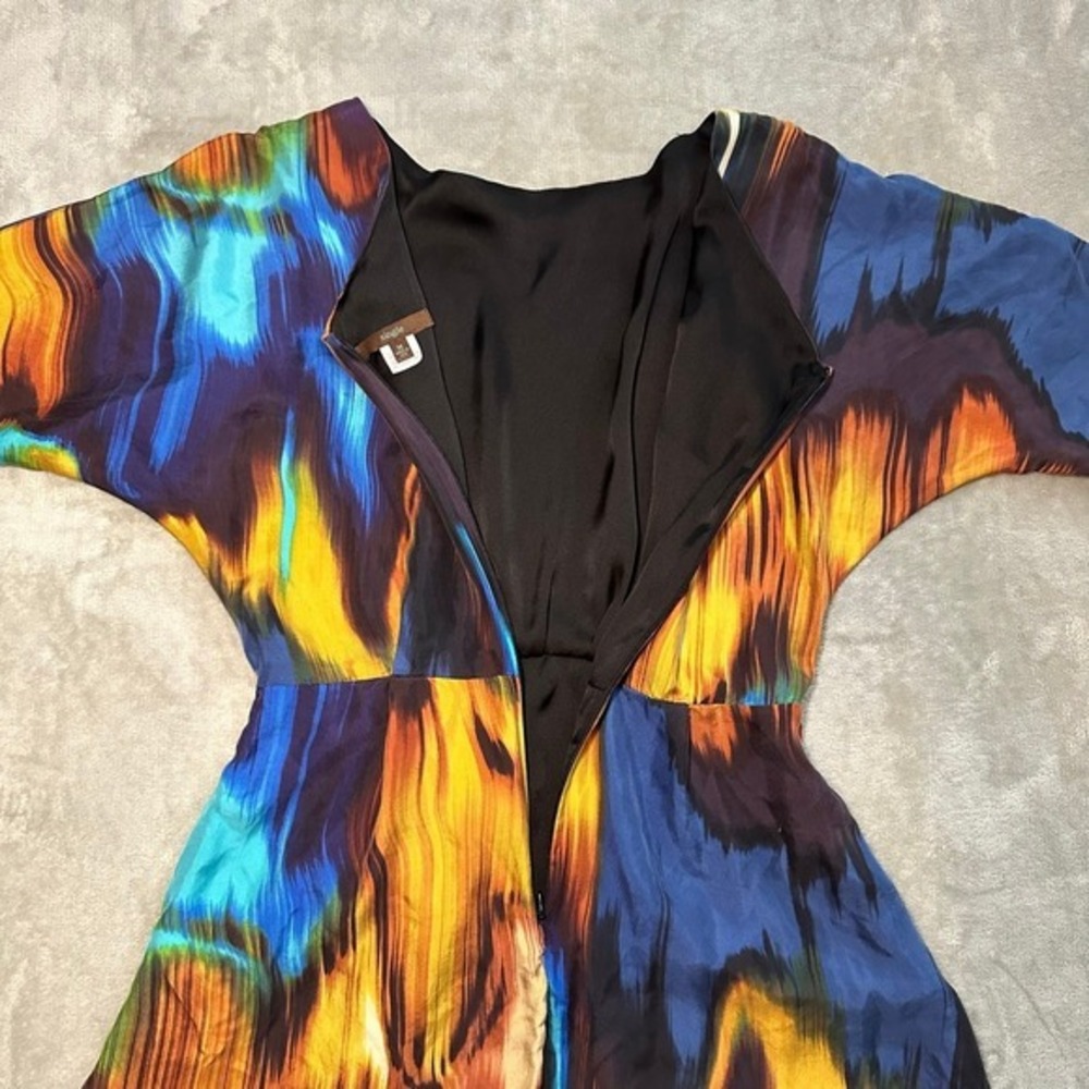Vtg Abstract Print Mini Dress Women Size M 100% Silk Multicolor Art To Wear Boho - Picture 10 of 12